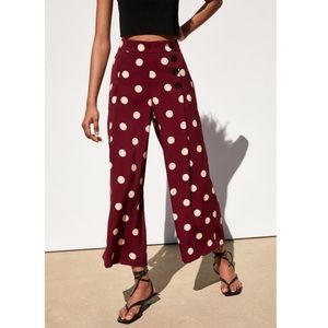 [Brand New] Zara polka dot wide-leg culottes burgundy